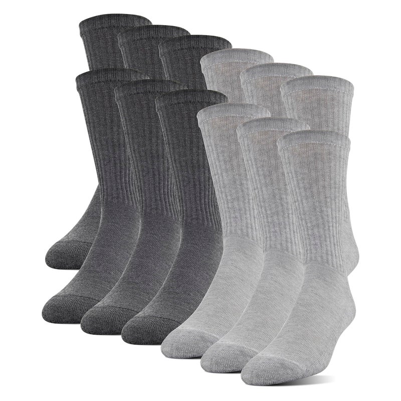 Gildan Men's Polyester Half Cushion Crew Socks, 12-Pairs, Grey, Shoe Size: 6-12 - Image 1